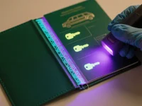 如何用紫光灯识别假机动车登记证？